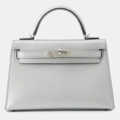 Pre-owned Hermes Mini Kelly Argent Chevre Shamqila In Silver