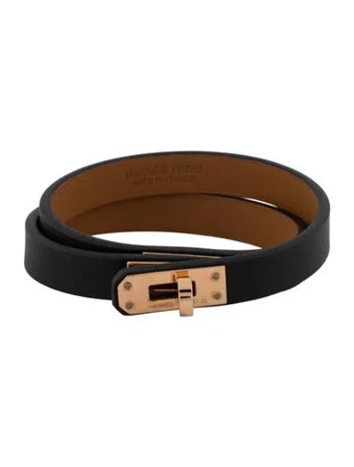 Pre-owned Hermes Mini Kelly Double Tour Bracelet In Black