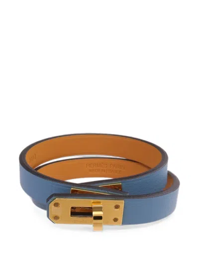 Pre-owned Hermes Mini Kelly Double Tour Bracelet In Blue