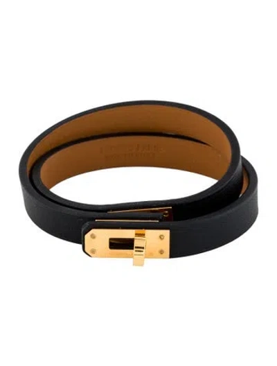 Pre-owned Hermes Mini Kelly Double Tour Wrap Bracelet, 6" In Black