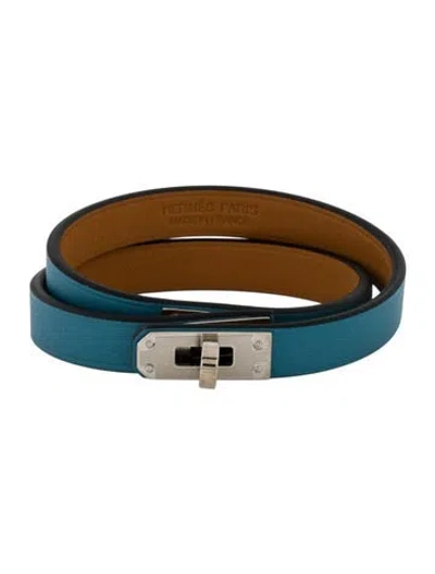 Pre-owned Hermes Mini Kelly Double Tour Wrap Bracelet In Blue