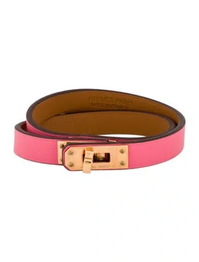 Pre-owned Hermes Mini Kelly Double Tour Wrap Bracelet In Pink