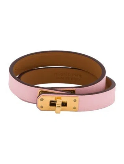 Pre-owned Hermes Mini Kelly Double Tour Wrap Bracelet In Pink
