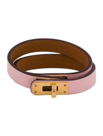 Pre-owned Hermes Mini Kelly Double Tour Wrap Bracelet In Pink