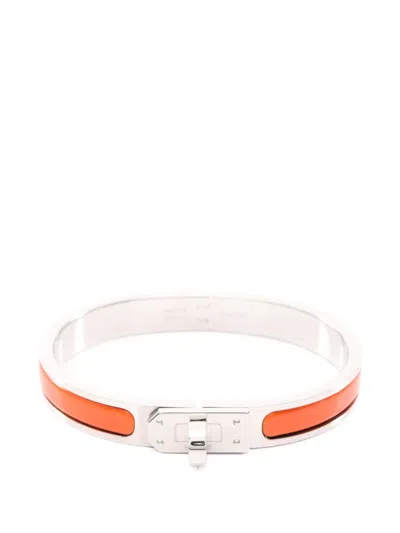 Pre-owned Hermes Mini Kelly Enamel Bangle Bracelet In Silver