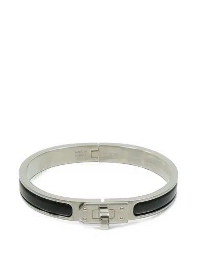 Pre-owned Hermes Mini Kelly Enamel Bracelet In Silver