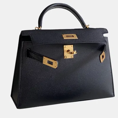 Pre-owned Hermes Mini Kelly Gen 2 Black With Gold Hardware Touch Shiny Crocodile With Madame G Stamp