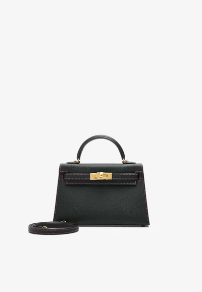 Hermes Mini Kelly Hss 20 Verso In Black Epsom With Gold Hardware