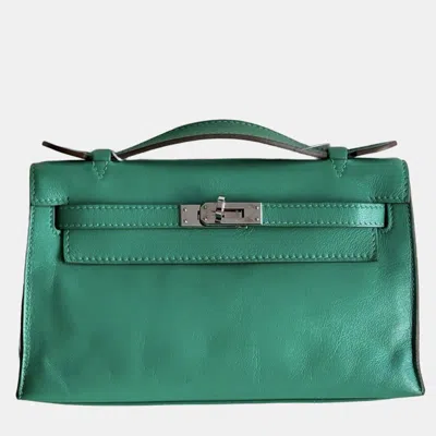 Pre-owned Hermes Mini Kelly I Chevre Leather Mint Green With Palladium Hardware