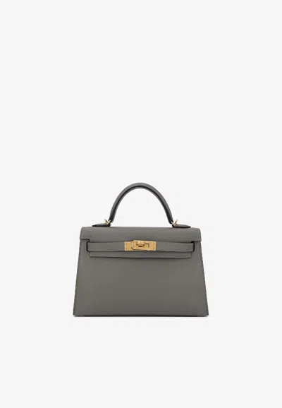 Pre-owned Hermes Mini Kelly Ii 20 In Gris Meyer Veau Madame With Gold Hardware In Gray