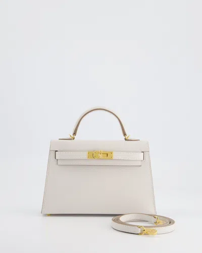 Pre-owned Hermes Mini Kelly Ii 20cm Gris Pale Epsom Leather Gold Hardware In White
