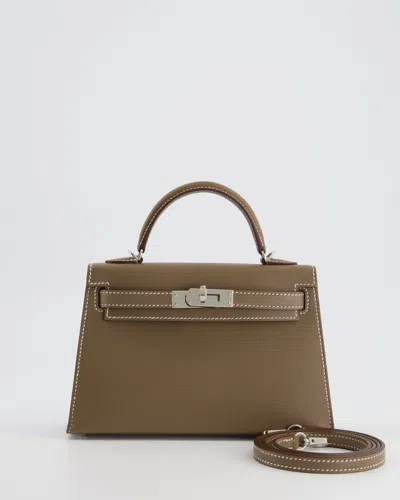 Pre-owned Hermes Mini Kelly Ii 20cm In Etoupe Madame Leather With Palladium Hardware In Green