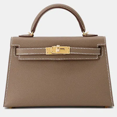 Pre-owned Hermes Mini Kelly Ii Etoupe Epsom Handbag In Brown