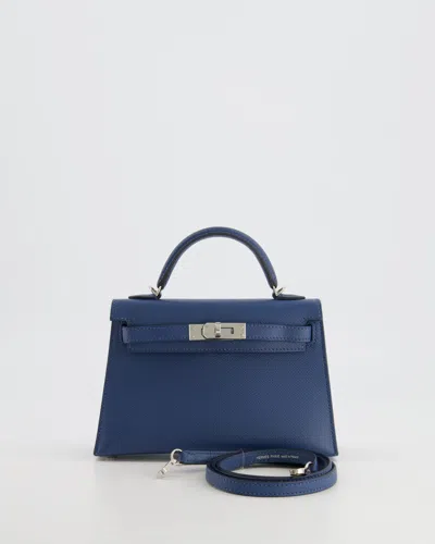 Pre-owned Hermes Hermès Mini Kelly Ii Sellier 20cm Bag In Deep Epsom Leather With Palladium Hardware In Blue