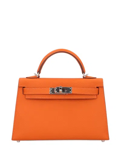Pre-owned Hermes Mini Kelly Ii Tote Bag In Orange