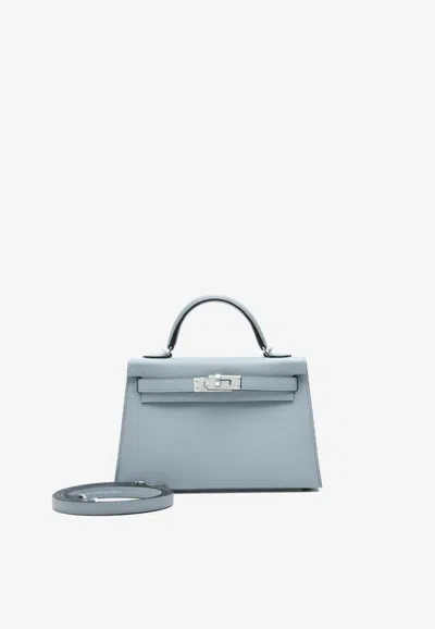 Hermes Mini Kelly Sellier 20 In Bleu Glacier Epsom With Palladium Hardware In Blue