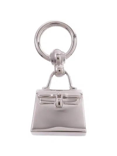 Pre-owned Hermes Mini Kelly Twilly Scarf Ring In Silver