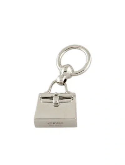 Pre-owned Hermes Mini Kelly Twilly Scarf Ring In Silver