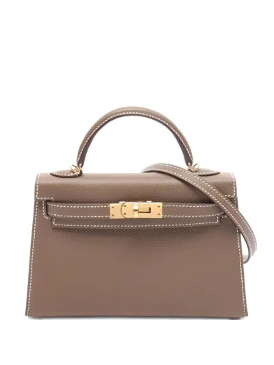 Pre-owned Hermes Mini Kelly Two-way Handbag In Brown