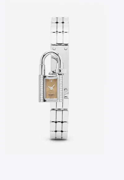 Hermes Mini Kelly Watch 16mm In Single Tour Steel Bracelet In Silver