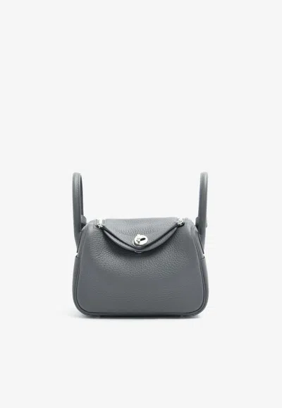 Hermes Mini Lindy 20 Ii In Ardoise Clemence Leather With Palladium Hardware In Gray