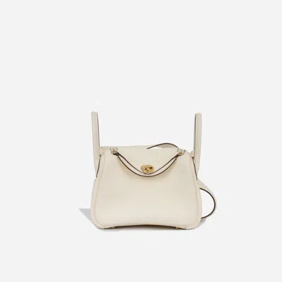 Pre-owned Hermes Mini Lindy 20 Ii In Nata Taurillon Clemence With Gold Hardware In Brown