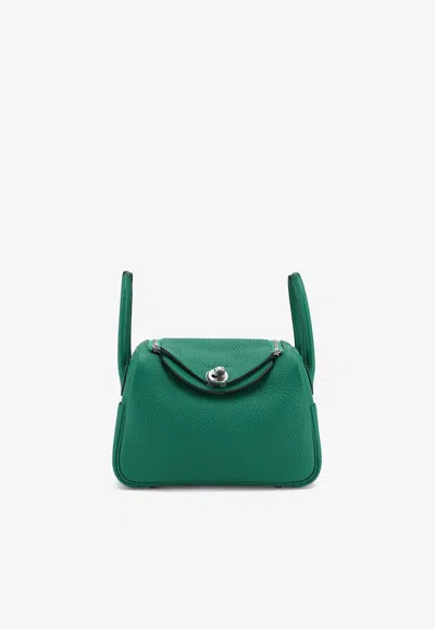 Hermes Mini Lindy 20 Ii In Vert Vertigo Clemence With Palladium Hardware