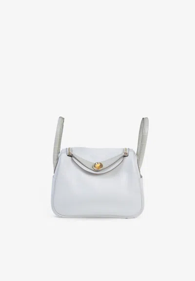 Pre-owned Hermes Mini Lindy 20 Ii Touch In Gris Pale Swift And Beton Matte Alligator With Gold Hardware