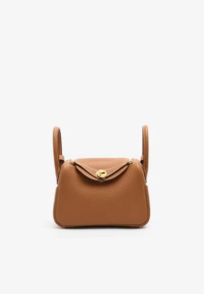 Hermes Mini Lindy 20 In Gold Clemence Leather With Gold Hardware