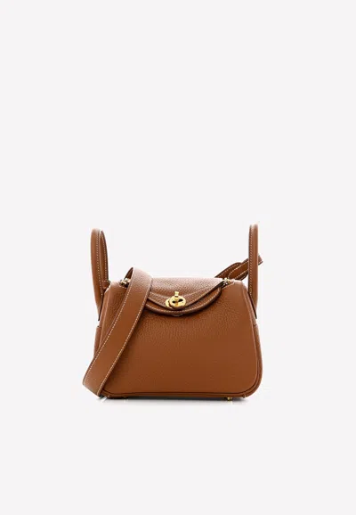 Hermes Mini Lindy 20 In Gold Taurillon Clemence With Gold Hardware