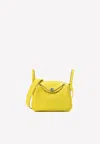 Hermes Mini Lindy 20 In Lime Taurillon Clemence With Palladium Hardware In Green