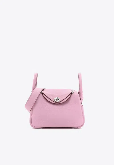 Hermes Mini Lindy 20 In Mauve Sylvestre Clemence Leather With Palladium Hardware In Purple