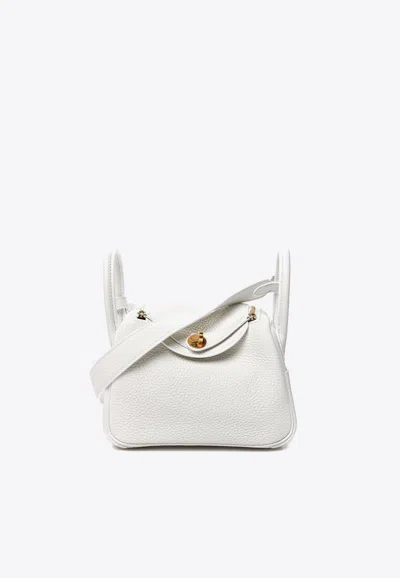 Hermes Mini Lindy 20 In New White Taurillon Clemence With Gold Hardware
