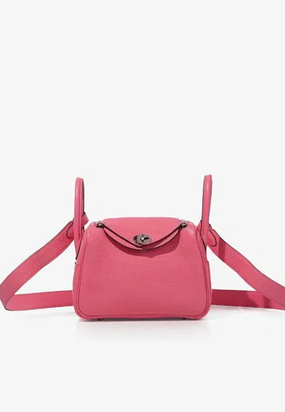 Hermes Mini Lindy 20 In Rose Azalee Clemence Leather With Palladium Hardware In Pink