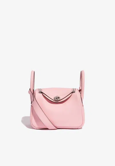 Hermes Mini Lindy 20 In Rose Sakura Swift With Palladium Hardware