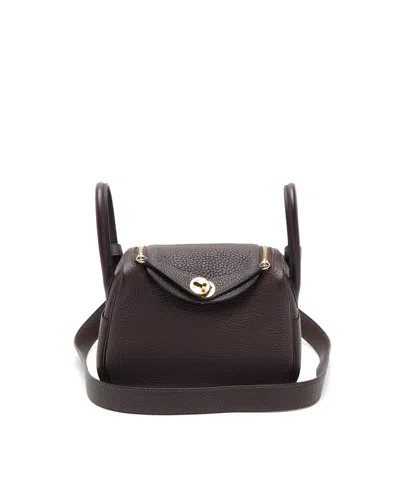 Pre-owned Hermes Hermès Mini Lindy 20 Rouge Sellier Clemence Taurillon Bag In Brown