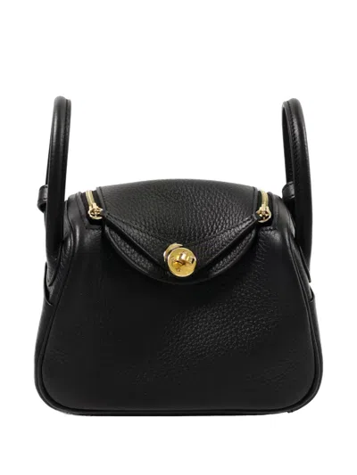 Pre-owned Hermes Mini Lindy Calfskin Tote Bag In Black