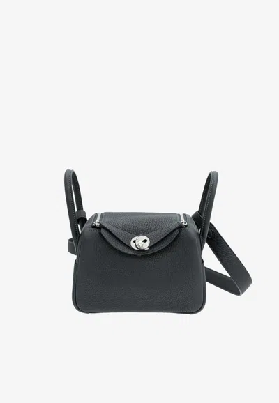 Hermes Mini Lindy Ii In Caban Taurillon Clemence With Palladium Hardware In Brown