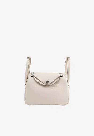 Hermes Mini Lindy Ii In Craie Clemence Leather With Palladium Hardware In Pink