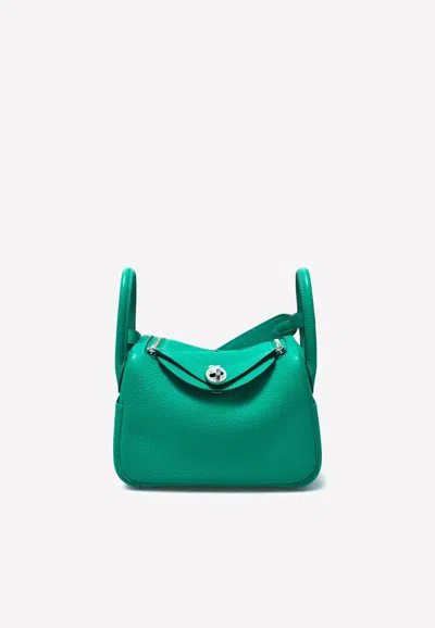 Hermes Mini Lindy In Menthe Taurillon Clemence With Palladium Hardware In Green