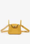 Hermes Mini Lindy In Sun Clemence Leather With Palladium Hardware In Sun