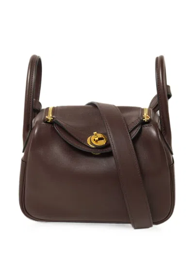 Pre-owned Hermes Mini Lindy Leather Shoulder Bag In Brown