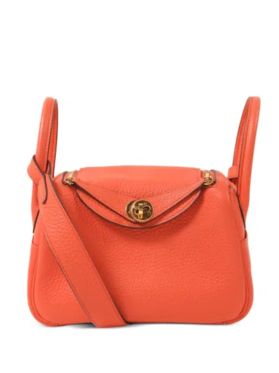 Pre-owned Hermes Mini Lindy Shoulder Bag In Orange