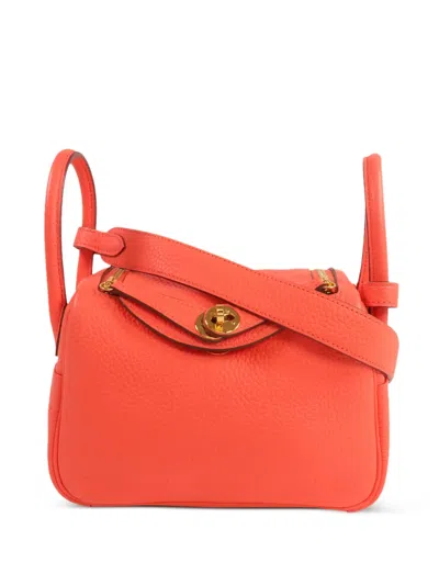 Pre-owned Hermes Mini Lindy Shoulder Bag In Orange