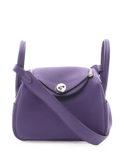Pre-owned Hermes Mini Lindy Taurillon Clemence Tote Bag In Purple