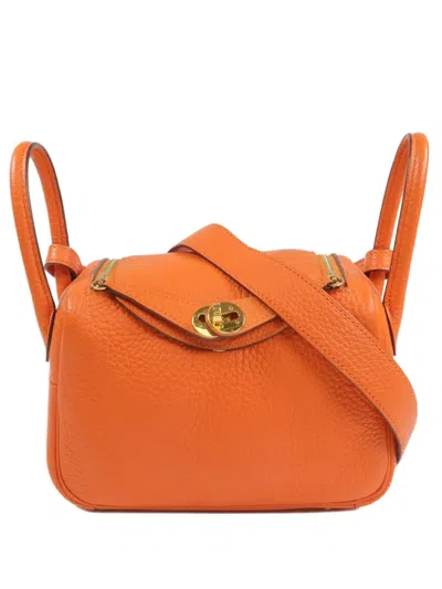 Pre-owned Hermes Mini Lindy Togo~leather Crossbody Bag In Orange