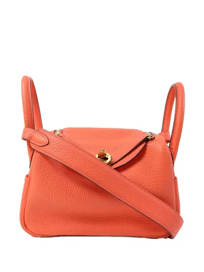 Pre-owned Hermes Mini Lindy Tote Bag In Orange