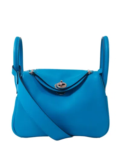 Pre-owned Hermes Mini Lindy Two-way Handbag In Blue
