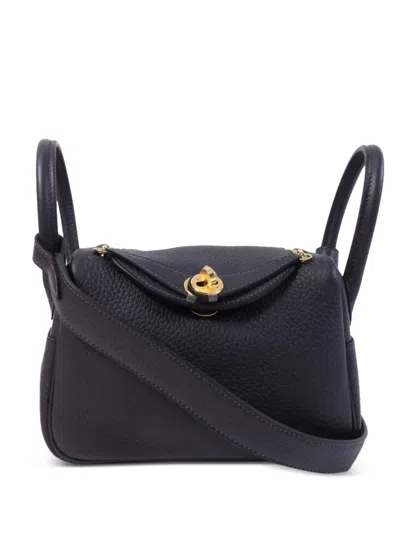 Pre-owned Hermes Mini Lindy Two-way Handbag In Blue