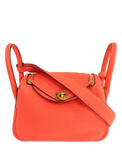 Pre-owned Hermes Mini Lindy Two-way Handbag In Red